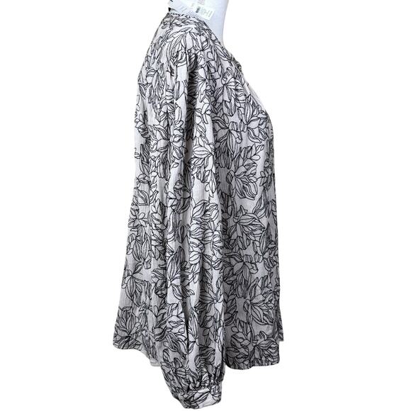 Chico's Billow Sleeve Blouse, Oasis Print, Smoky Taupe - Picture 2 of 7